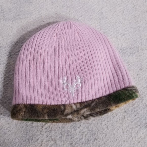 Youth's Cute Pink & Camo Reversible Warm Beanie - Picture 1 of 8
